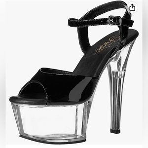 Pleasers Black Patent Leather Platform Heels with Clear Base